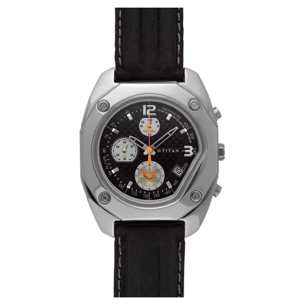 Titan Chronograph Dial Leather Strap Watch for Men-1362SL02