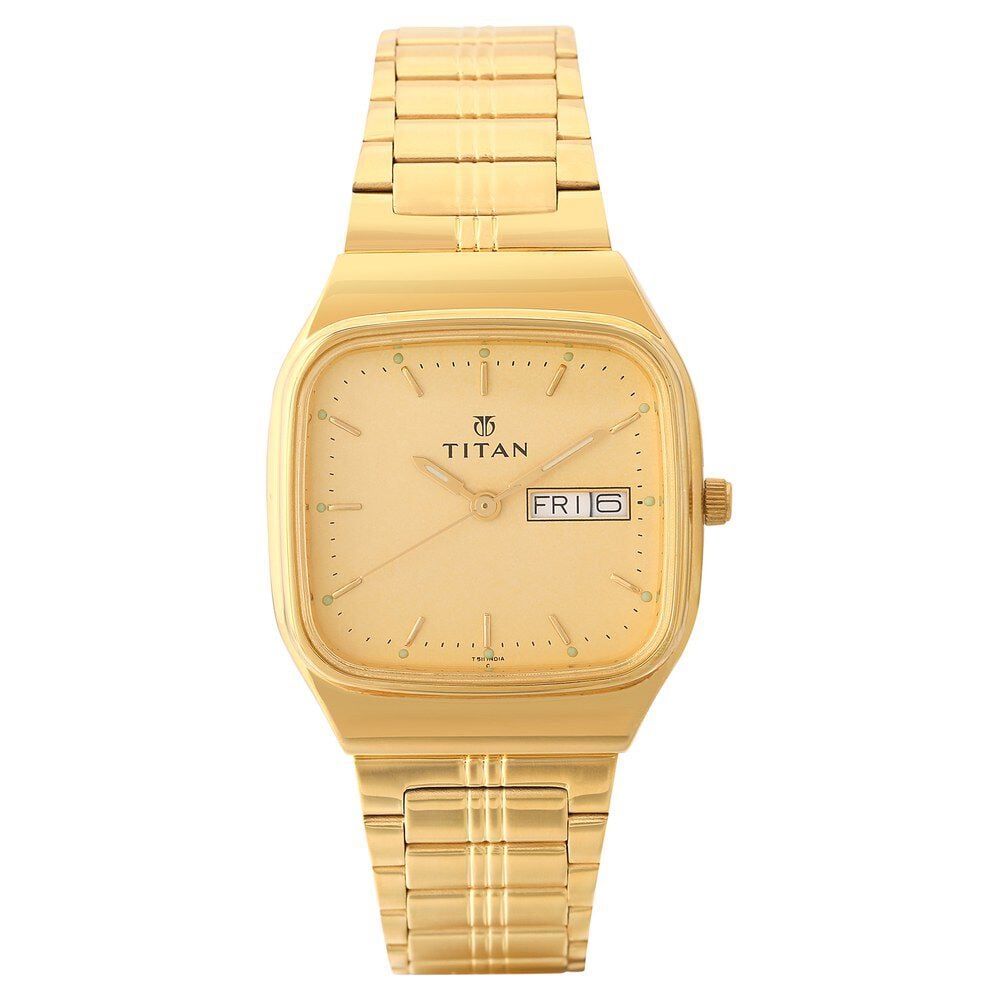 Titan Quartz Analog with Day and Date Champagne Dial Watch for Men-NF140YM02