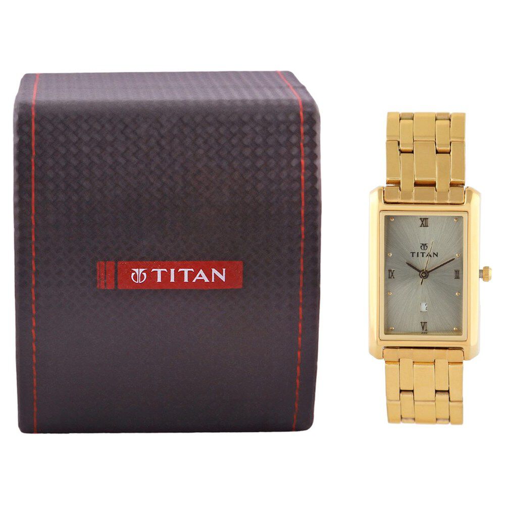 Titan Quartz Analog Champagne Dial Stainless Steel Strap Watch for Men-NE1416YM05