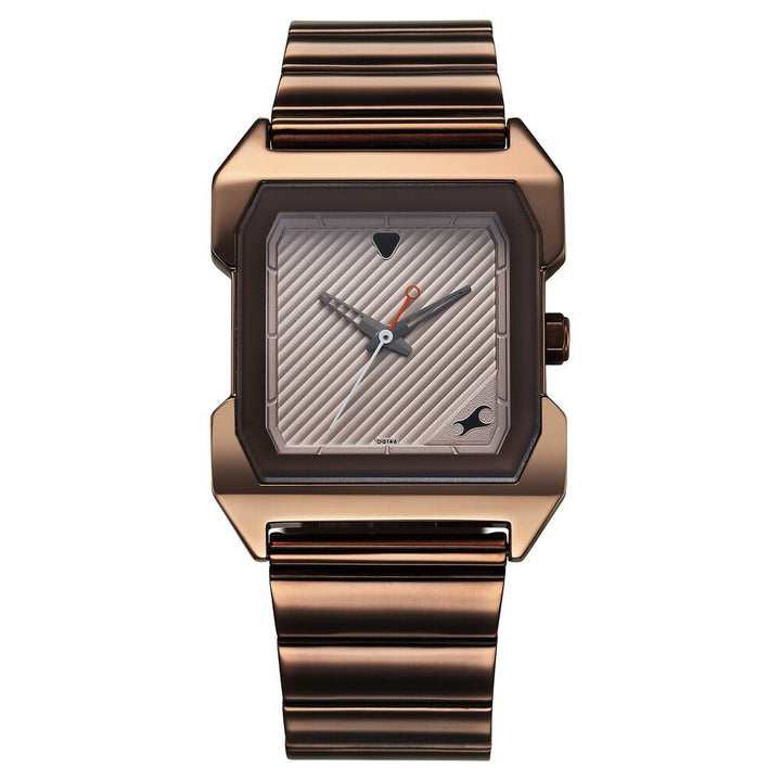 Fastrack Pulse Quartz Analog Beige Dial With Brown Colour Stainless steel Strap Watch for Guys 1474QM02