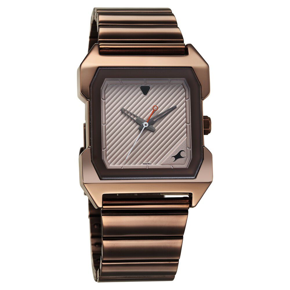 Fastrack Pulse Quartz Analog Beige Dial With Brown Colour Stainless steel Strap Watch for Guys 1474QM02