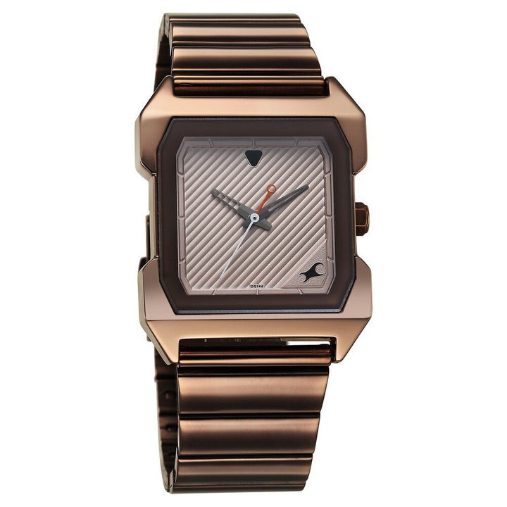 Fastrack Pulse Quartz Analog Beige Dial With Brown Colour Stainless steel Strap Watch for Guys 1474QM02