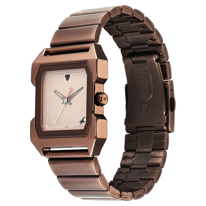 Fastrack Pulse Quartz Analog Beige Dial With Brown Colour Stainless steel Strap Watch for Guys 1474QM02