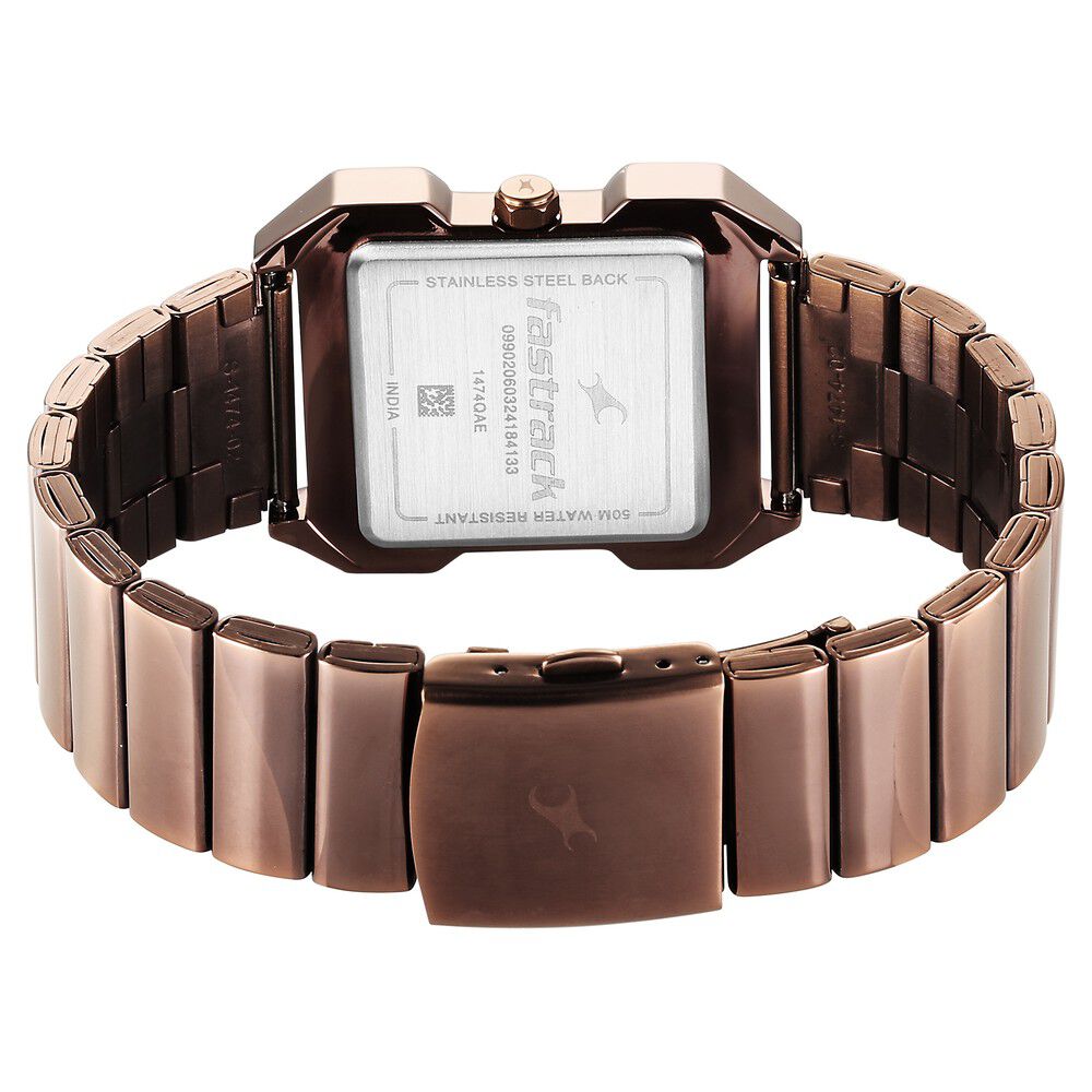 Fastrack Pulse Quartz Analog Beige Dial With Brown Colour Stainless steel Strap Watch for Guys 1474QM02