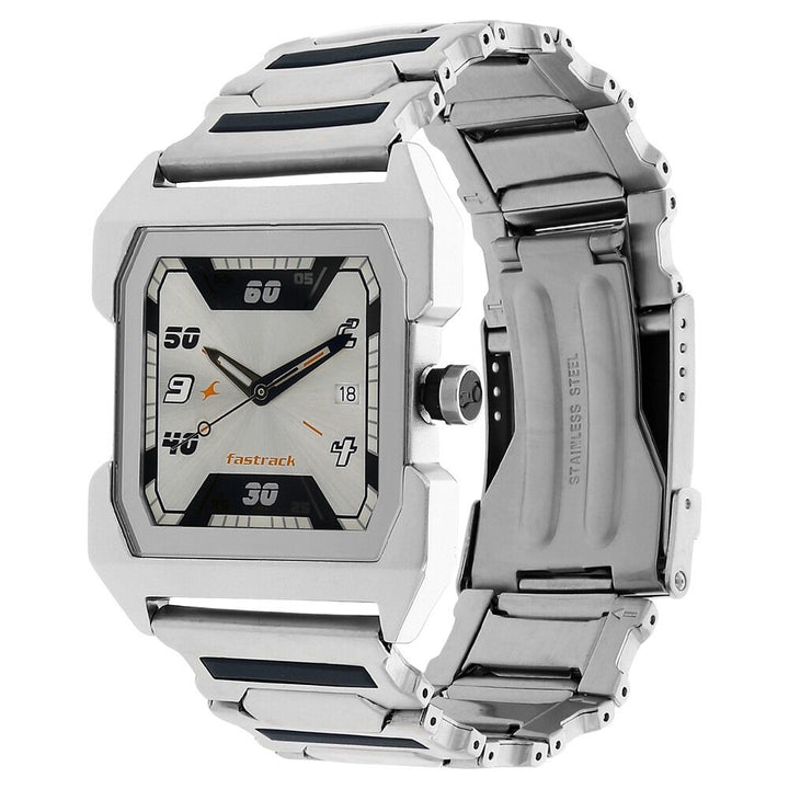 Fastrack Quartz Analog Silver Dial Stainless Steel Strap Watch for Guys NS1474SM01