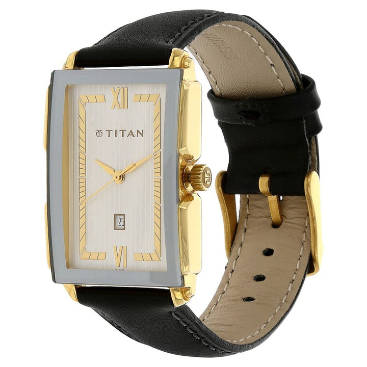 Titan Rectangle Silver Dial Analog with Date Leather Strap watch for Men-NJ1485YL01