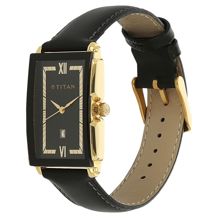 Titan Quartz Analog with Date Black Dial Leather Strap Watch for Men-NJ1485YL02
