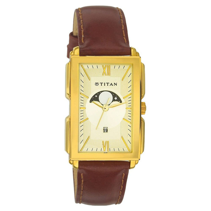 Titan Moonphase Dial Quartz Leather Strap watch for Men-NF1485YL04