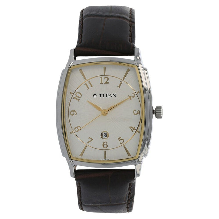 Titan Quartz Analog with Date Silver Dial Leather Strap Watch for Men-NH1486SL01