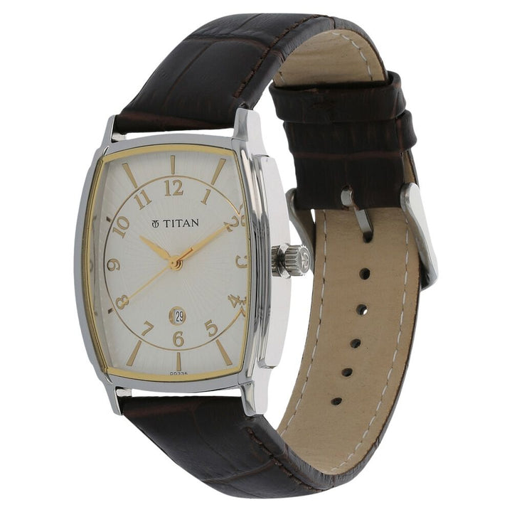 Titan Quartz Analog with Date Silver Dial Leather Strap Watch for Men-NH1486SL01