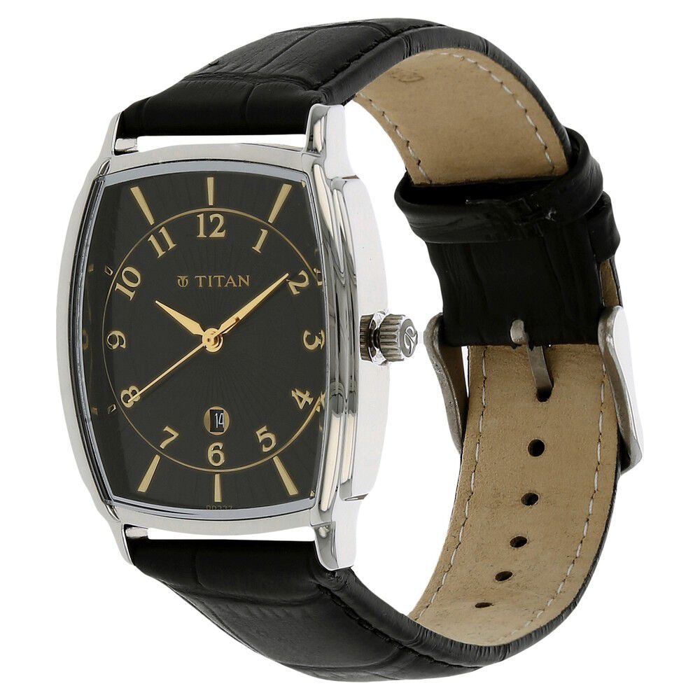 Titan Quartz Analog with Date Black Dial Leather Strap Watch for Men-1486SL02