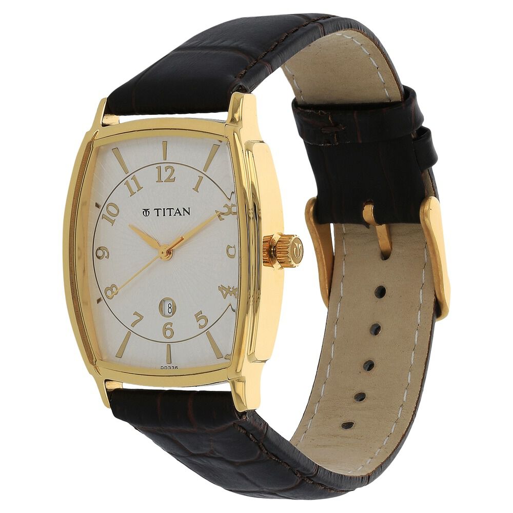Titan Quartz Analog with Date Silver Dial Leather Strap Watch for Men-NH1486YL05