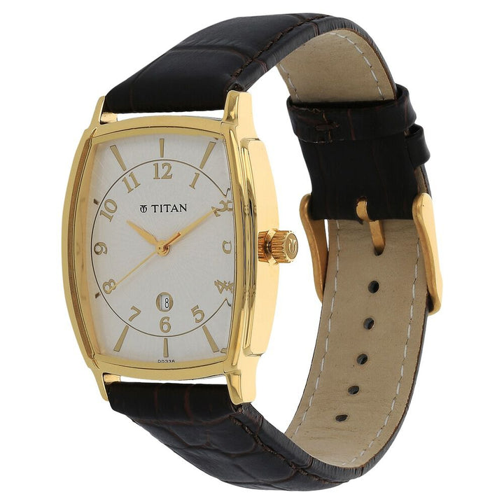 Titan Quartz Analog with Date Silver Dial Leather Strap Watch for Men-NH1486YL05