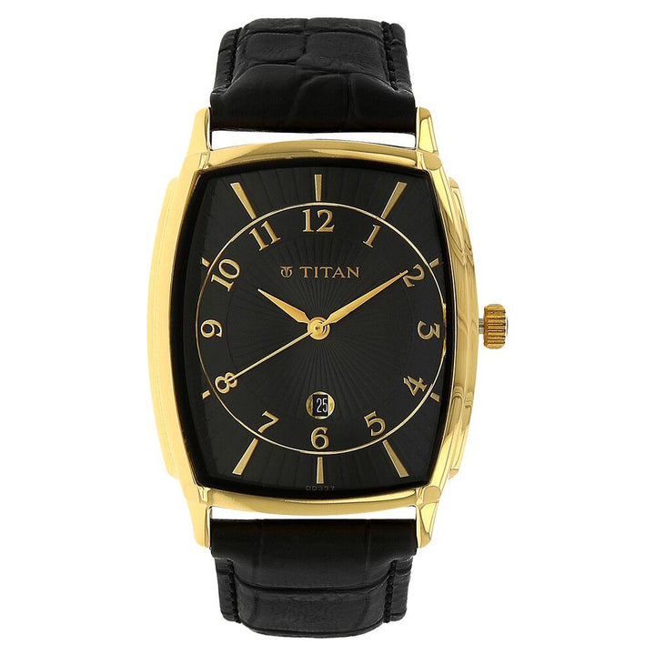 Titan Quartz Analog with Date Black Dial Leather Strap Watch for Men-1486YL06