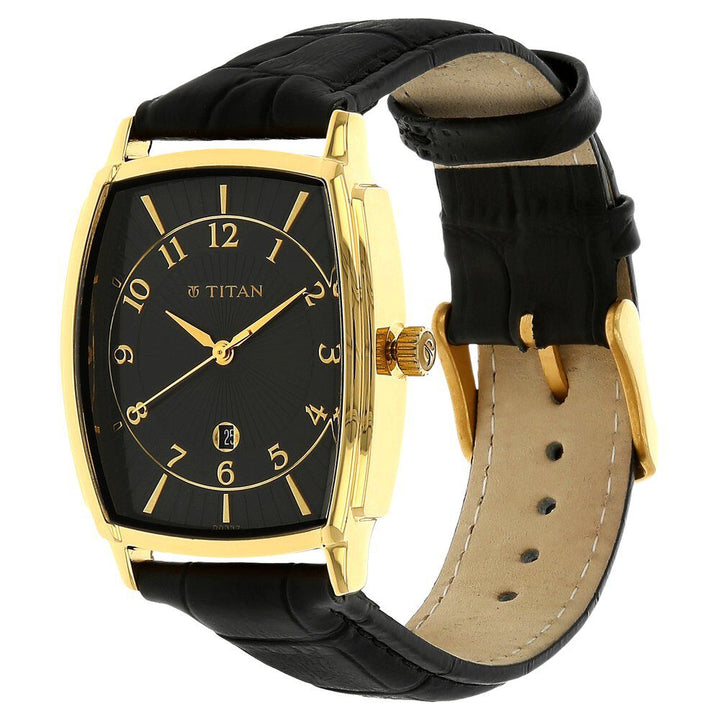 Titan Quartz Analog with Date Black Dial Leather Strap Watch for Men-1486YL06