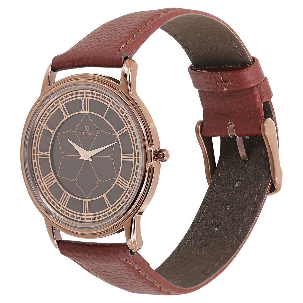 Titan Eternal Mumbai Quartz Analog Brown Dial Leather Strap Unisex Watch-NQ1488QL01