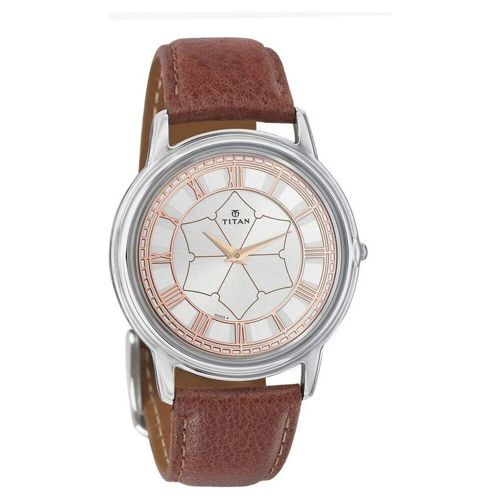 Titan Quartz Analog Silver Dial Leather Strap Watch for Men-1488SL06