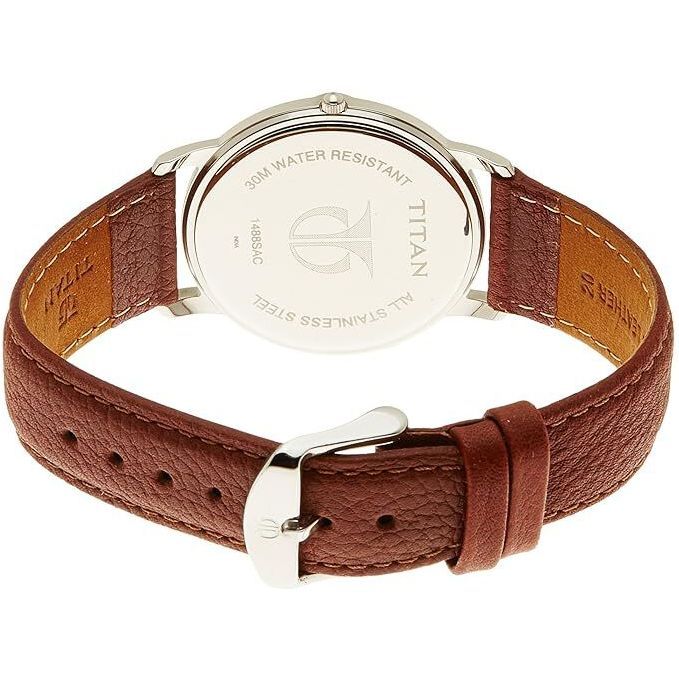 Titan Quartz Analog Silver Dial Leather Strap Watch for Men-1488SL06