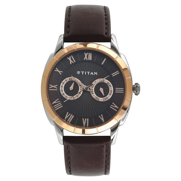 Titan Smartsteel Brown Dial Quartz Multifunction Leather Strap watch for Men-NL1489KL02