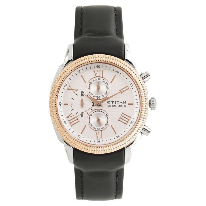 Titan Chrono Classic White Dial Chronograph Leather Strap watch for Men-1489KL03