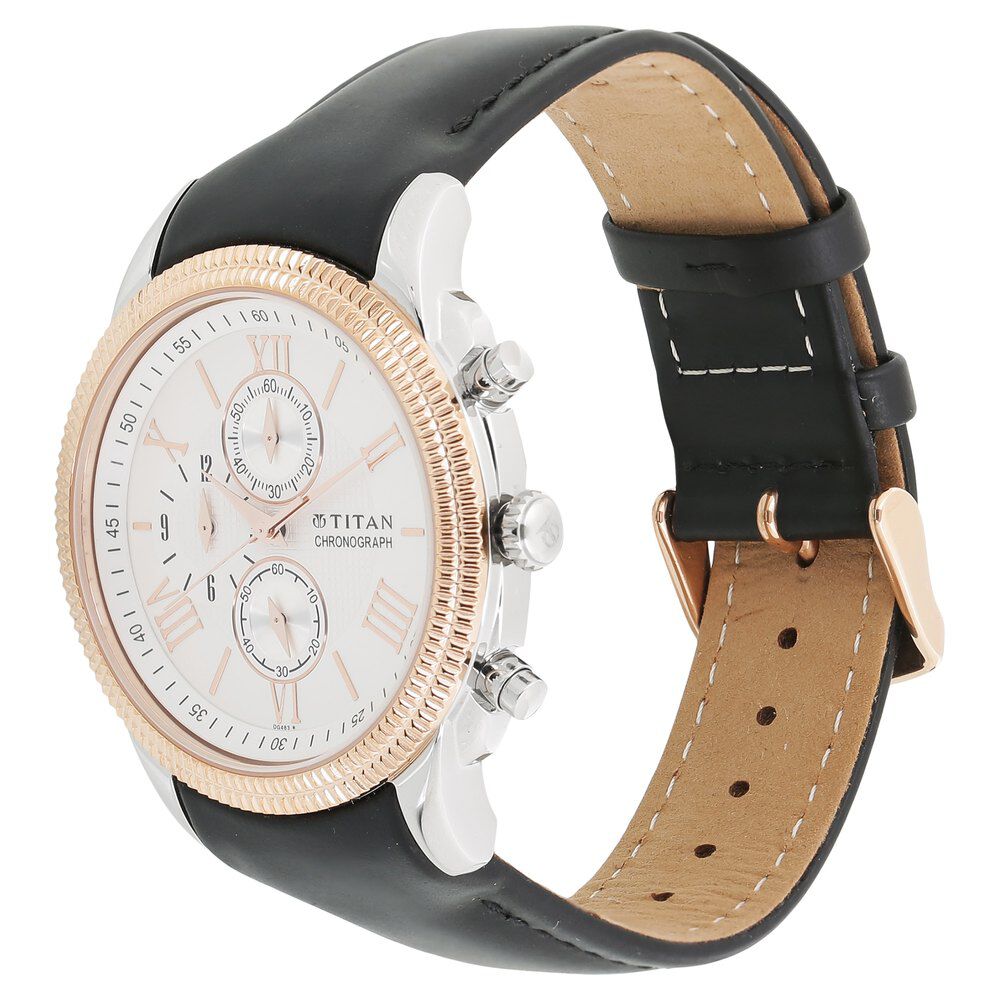 Titan Chrono Classic White Dial Chronograph Leather Strap watch for Men-1489KL03