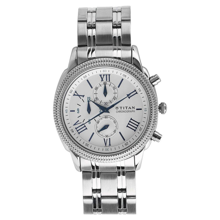 Titan SteelWhite Dial Chronograph Metal Strap watch for Men-ND1489SM01