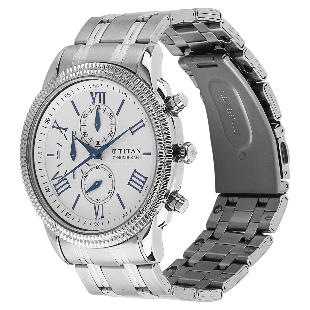 Titan SteelWhite Dial Chronograph Metal Strap watch for Men-ND1489SM01