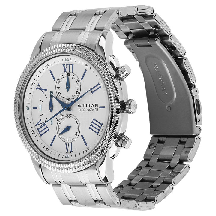 Titan SteelWhite Dial Chronograph Metal Strap watch for Men-ND1489SM01