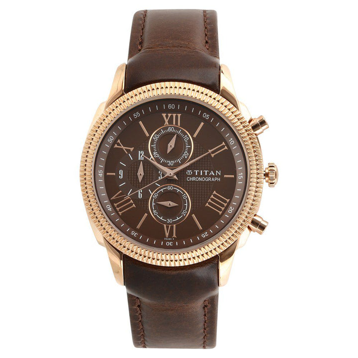 Titan Chrono Classic Brown Dial Chronograph Leather Strap watch for Men-1489WL02