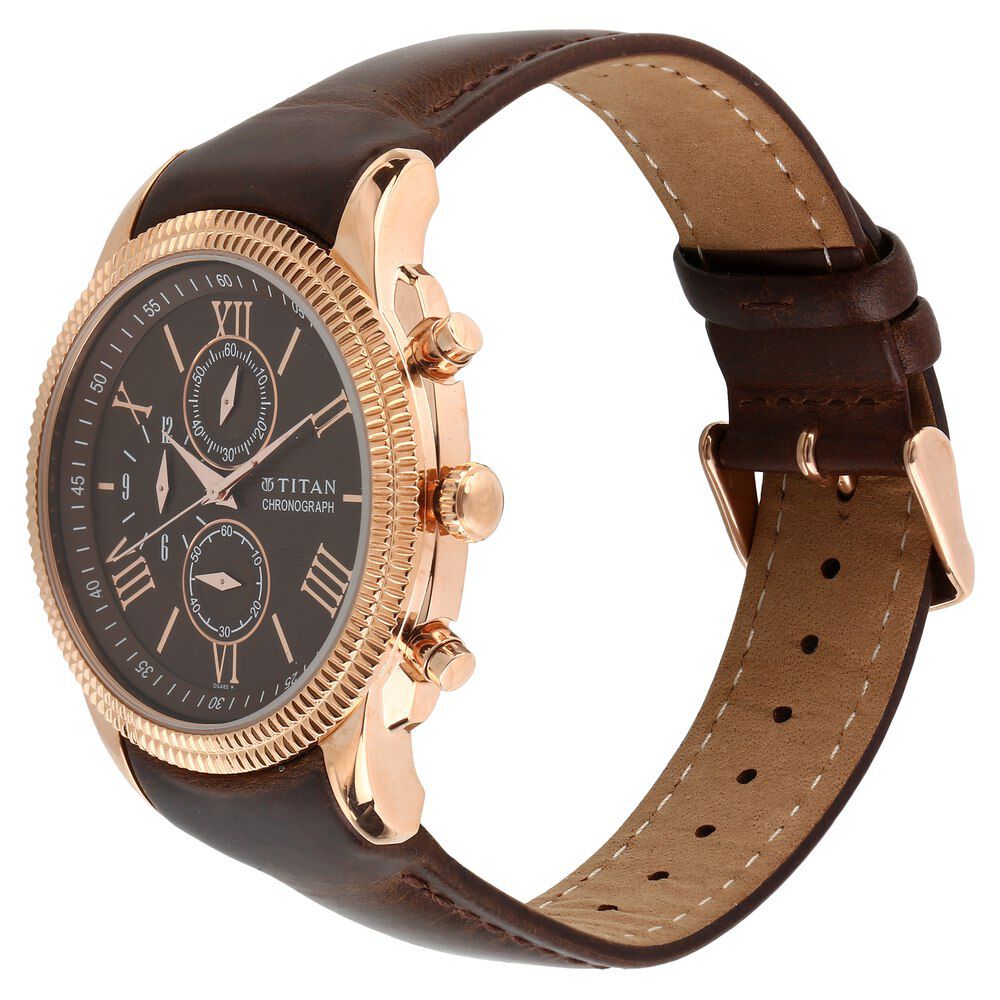 Titan Chrono Classic Brown Dial Chronograph Leather Strap watch for Men-1489WL02