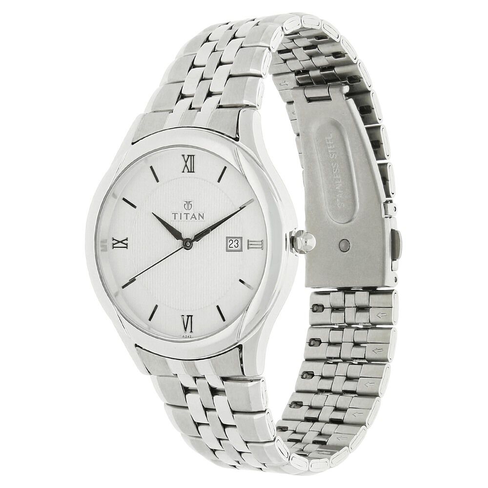 Titan Quartz Analog with Date Silver Dial Stainless Steel Strap Watch for Men NS1494SM01
