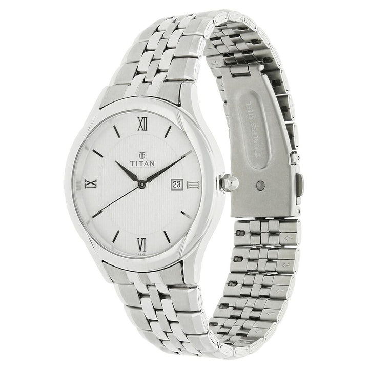 Titan Quartz Analog with Date Silver Dial Stainless Steel Strap Watch for Men NS1494SM01