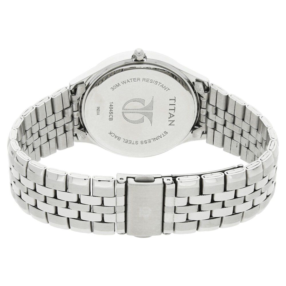 Titan Quartz Analog with Date Silver Dial Stainless Steel Strap Watch for Men NS1494SM01