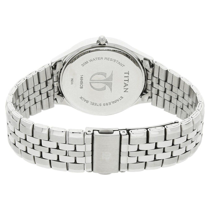 Titan Quartz Analog with Date Silver Dial Stainless Steel Strap Watch for Men NS1494SM01