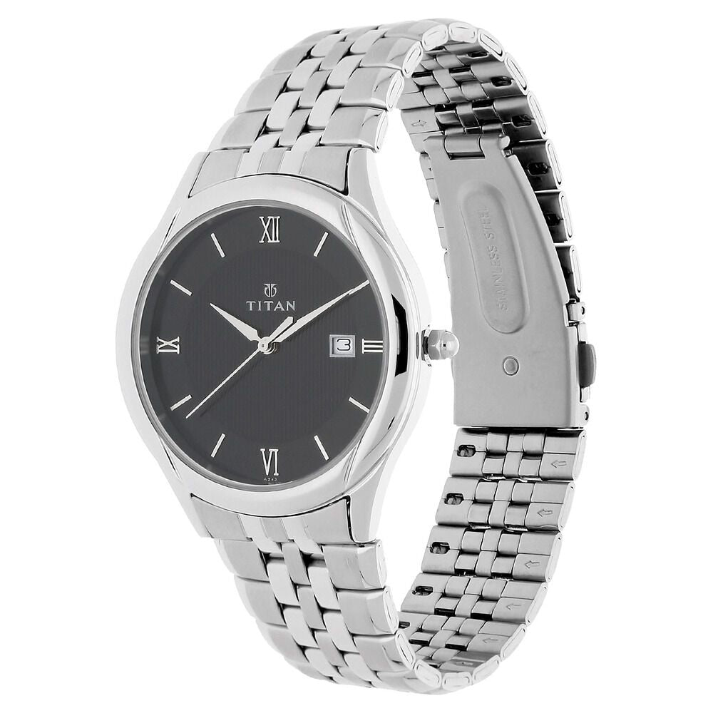 Titan Quartz Analog with Date Black Dial Stainless Steel Strap Watch for Men-NQ1494SM02