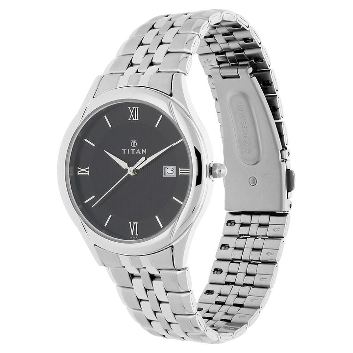 Titan Quartz Analog with Date Black Dial Stainless Steel Strap Watch for Men-NQ1494SM02