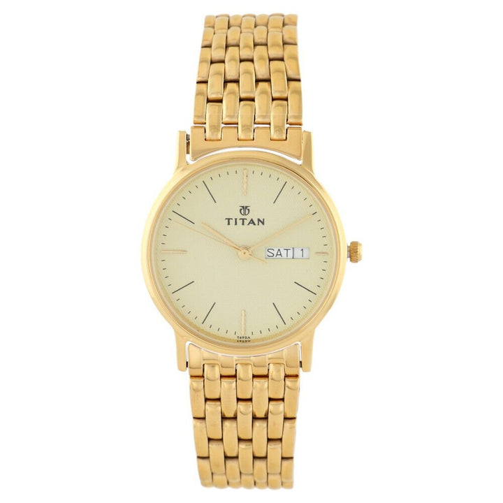 Titan Royale Champagne Dial Analog with Day and Date Metal Strap Watch for Men-NE149YM07