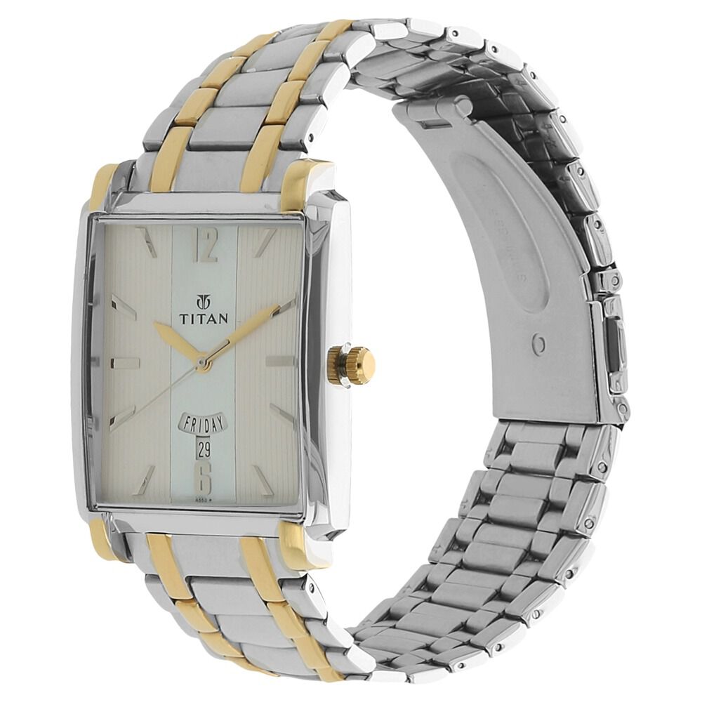 Titan Quartz Analog with Day and Date Silver Dial Stainless Steel Strap Watch for Men NS1506BM01