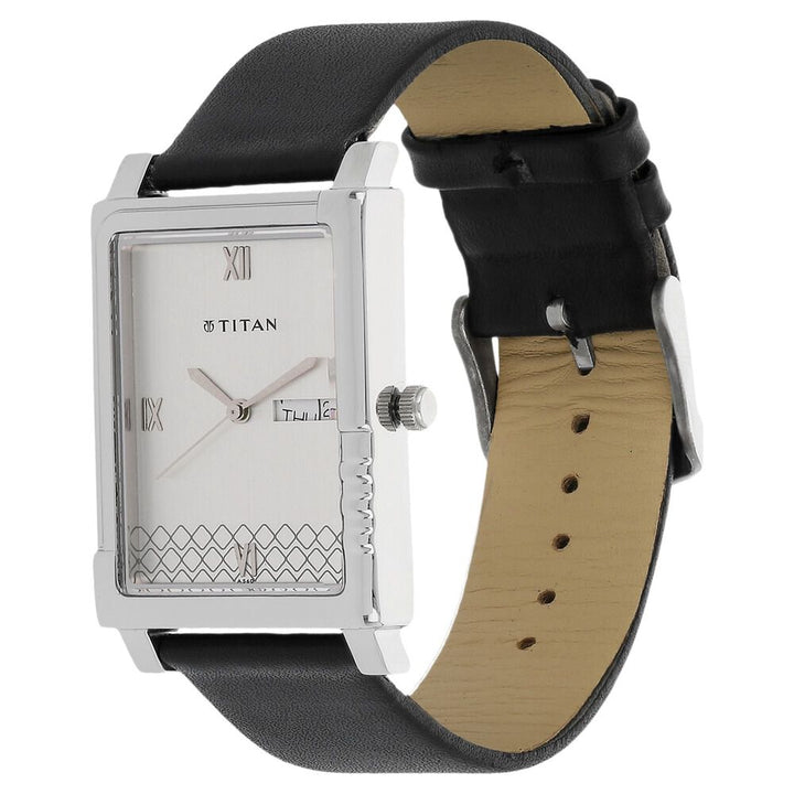Titan Analog Silver Dial with Day and Date Leather Strap Watch for Men-NN1508SL01