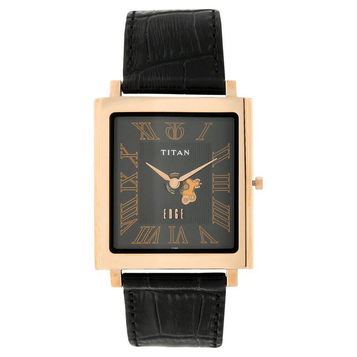 Titan Quartz Analog Black Dial Leather Strap Watch for Men-NB1518WL01