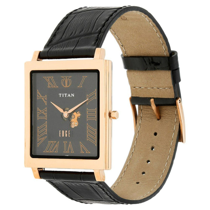 Titan Quartz Analog Black Dial Leather Strap Watch for Men-NB1518WL01