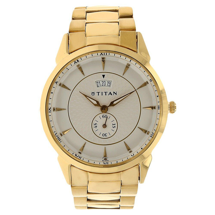 Titan Quartz Analog with Date Silver Round Dial Golden Stainless Steel Strap Watch For Men - The Watch Factory ®