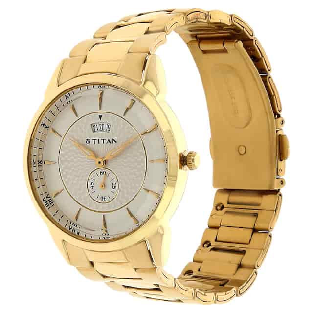 Titan Silver Dial Golden Stainless Steel Strap Watch NP1521YM01 (C466)
