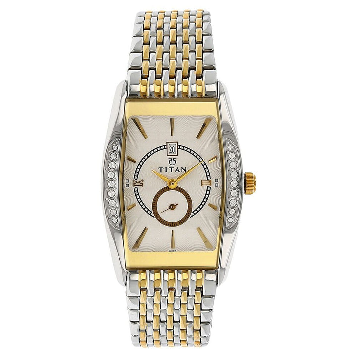 Titan Quartz Analog with Date White Dial Stainless Steel Strap Watch for Men-NF1527BM01