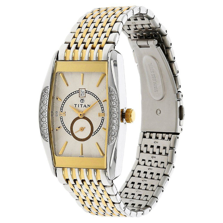 Titan Quartz Analog with Date White Dial Stainless Steel Strap Watch for Men-NF1527BM01