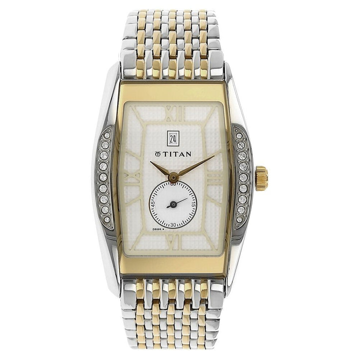 Titan Quartz Analog with Date Champagne Dial Stainless Steel Strap Watch for Men-NF1527BM04