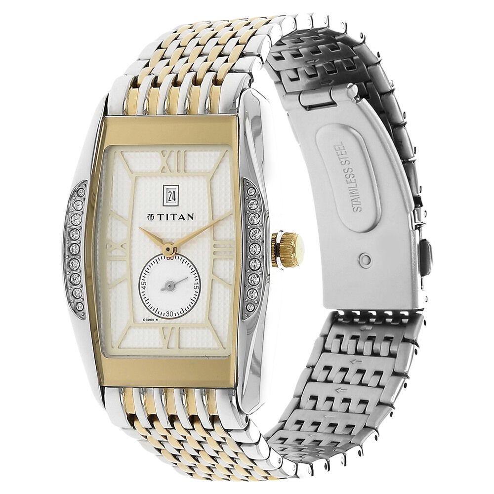 Titan Quartz Analog with Date Champagne Dial Stainless Steel Strap Watch for Men-NF1527BM04