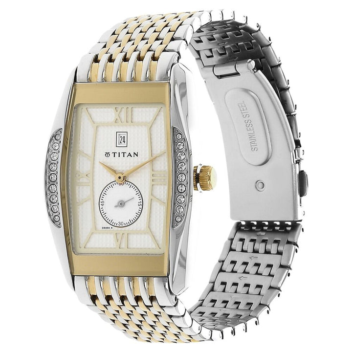 Titan Quartz Analog with Date Champagne Dial Stainless Steel Strap Watch for Men-NF1527BM04