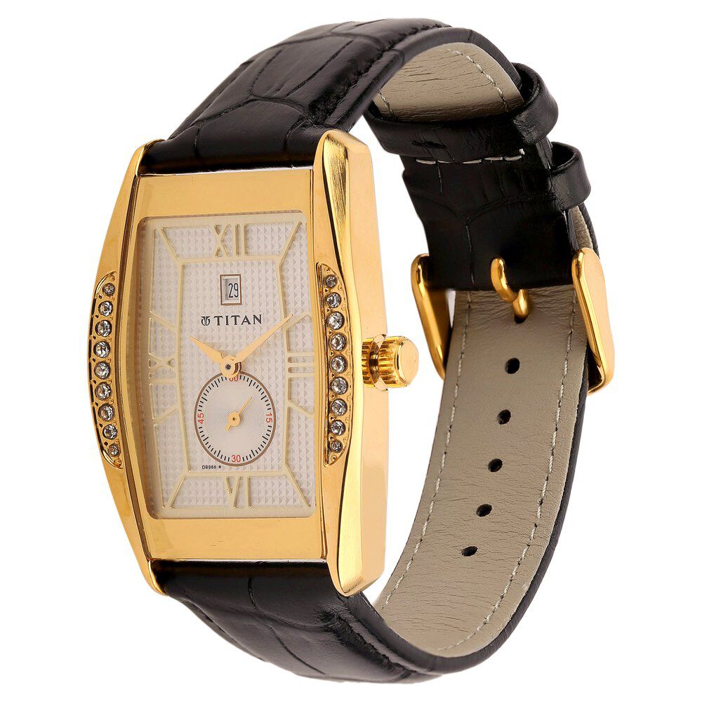 Titan Tycoon Champagne Dial Analog with Date Leather Strap watch for Men-1527YL04