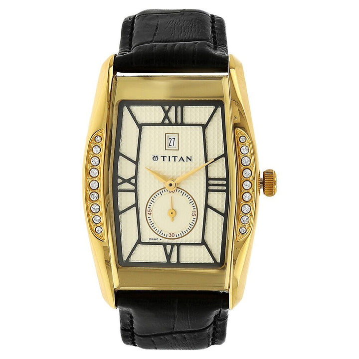 Titan Tycoon White Dial Analog with Date Leather Strap watch for Men-1527YL05